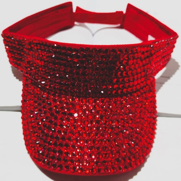 Stunning Red Bling Visors Rhinestones Sport Sun Visor Caps Adjustable - Picture 4 of 11